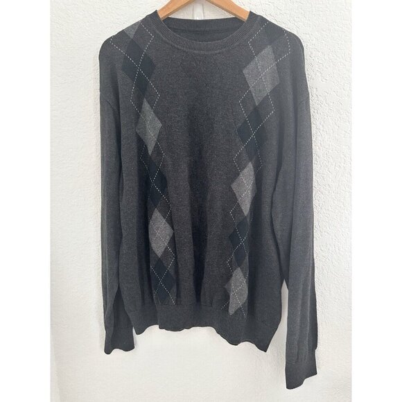 A & C Design Studio Men's Grey Pullover XL Cotton Argyle Preppy Grandpa Sweater - Picture 2 of 8